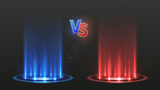 VS战斗地板VES战斗地板Versus游戏对抗光亮球队Disco舞蹈地板或neon能量传送插座红蓝色讲台矢量演示战斗游戏冠军和竞背景图片