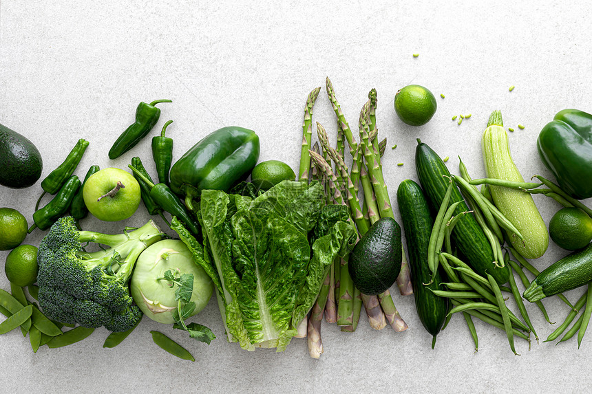 绿色蔬菜新鲜产品健康素食概念背景平躺上观图片