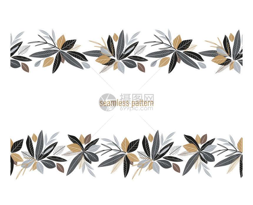 装饰树叶的矢量插图两种无缝模式与叶子自然背景模板与树枝叶子装饰树枝与叶子图片