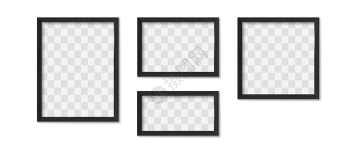 黑白墙黑色相框空白的现代简单图像正方边框与画廊的阴影孤立艺术框架设计矢量现实的3D模型内部优美的最小化设计器黑色照片框模型插画