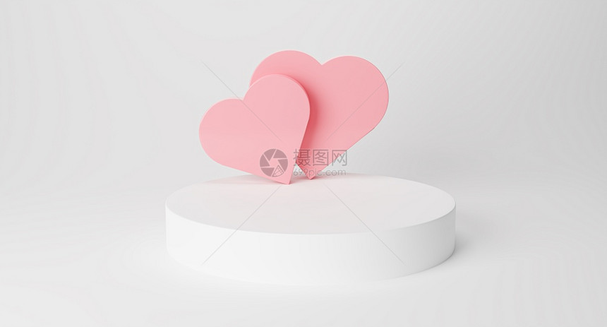 情人节日间讲台用粉红心脏产品展示3d显现代讲台的优选牌情人节和节假日贺卡2月14日为爱的复制空间图片