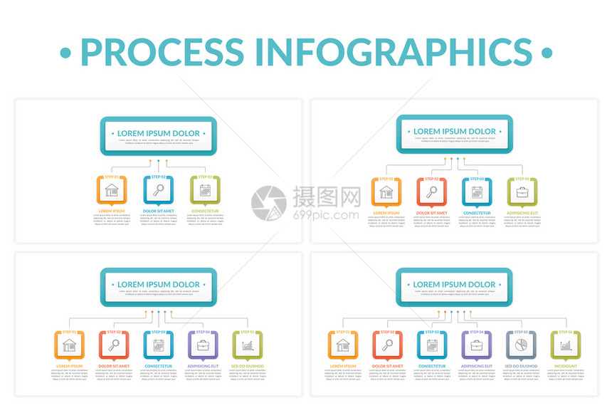 4个有35和6个步骤的抽取信息插图模板矢量eps10插图图片