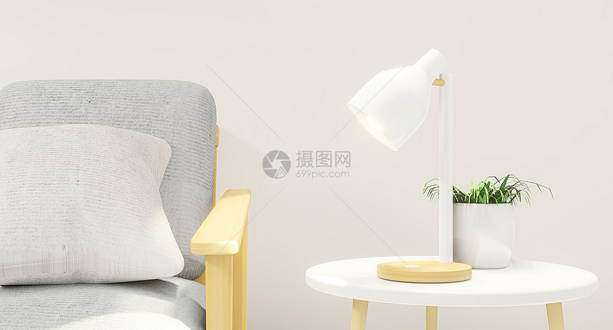 使用沙发低桌装饰厂和日本风格设计的最小室内置墙壁3D中的桌灯光使室内设计成为部现代客厅日式3D图片
