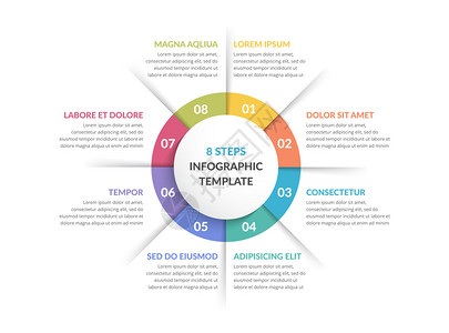 圆形信息模板包含八步或选项流程图矢量eps10插图圆形信息8元素图片