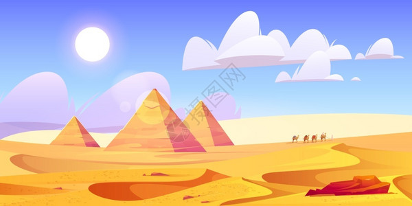 损坏金字塔埃及沙漠景观插画