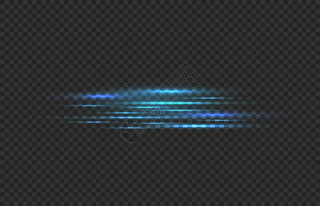 蓝色闪光线条现实的横向蓝线光速激流快速移动电尾在透明背景上隔离的孤立矢量说明汽车快速运动轨迹效果现实的横向蓝线光快速运动力尾透明背景上的孤立插画