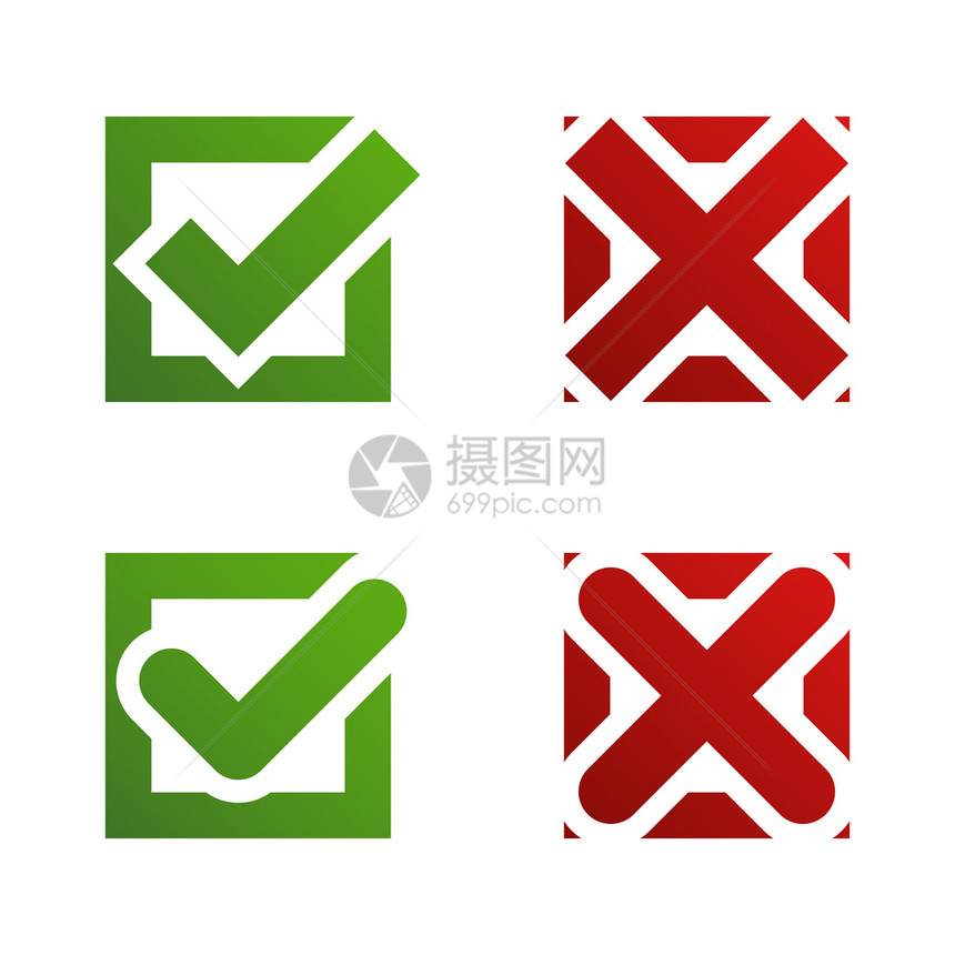 绿色对号和红色叉号矢量设计元素图片