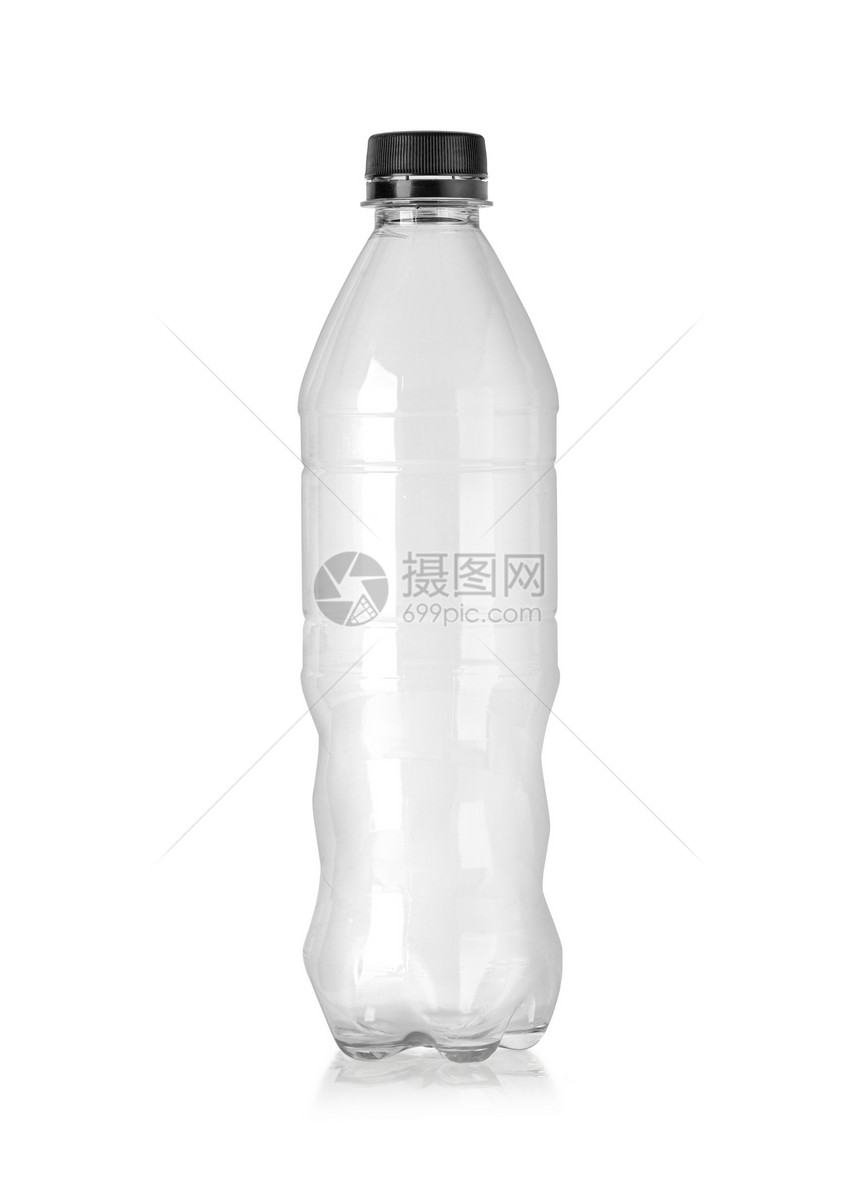 空塑料瓶黑色盖子白隔离有剪切路径图片
