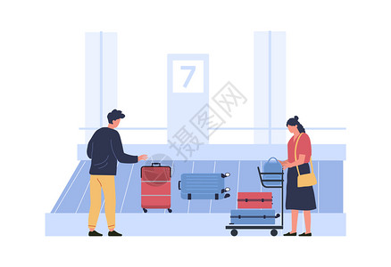 机场的行李带人们拿起行李病媒机场旅客行李插图袋旋转木马和找人的男子图片