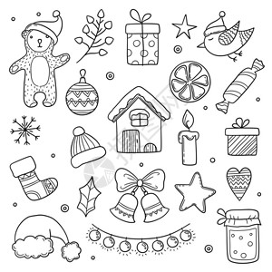 圣诞节面条冬季X马字动物可爱的礼树衣雪花图画X马雪花绘圣诞节卡通元素图解面条背景图片