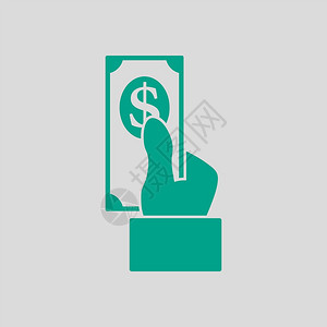 钞票线性图标手持美元钞票图标灰色背景绿矢量说明背景