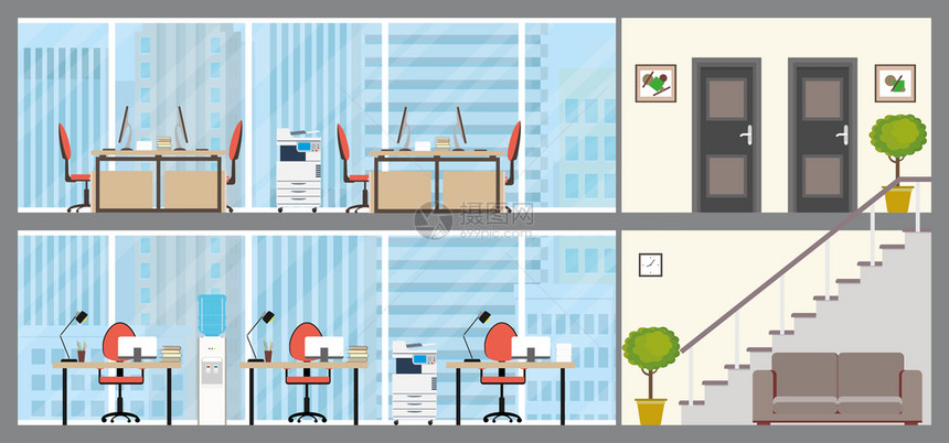 现代办公室开放式工作区插画图片