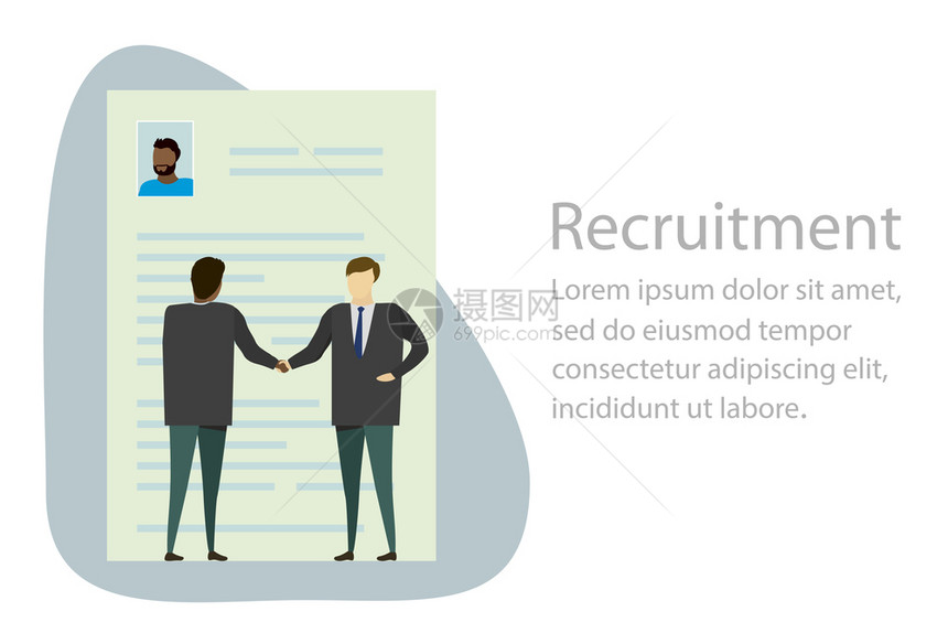 征聘过程按人力资源选择候人手握和印刷的Cv简历以时态单平板风格的矢量插图图片