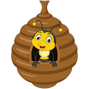 卡通可爱的小蜜蜂在巢里背景图片