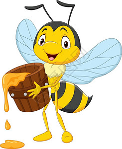 卡通可爱的小蜜蜂拿着桶背景图片