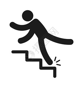 绊倒人员受伤滑落在湿地板上人员跌落在黑色简单的光环危险符号不平衡的人滑倒从楼梯上摔下来警告符号模板矢量孤立的单一插图人员受伤滑倒在湿插画
