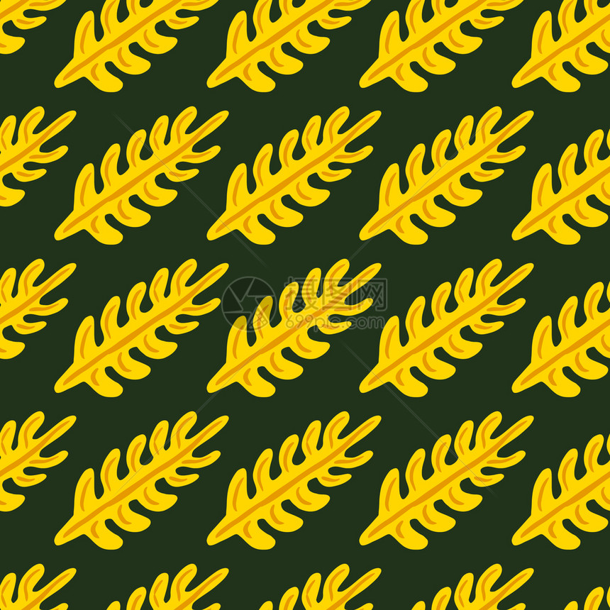 无缝模式抽象金黄色植物图案墨绿色背景图片