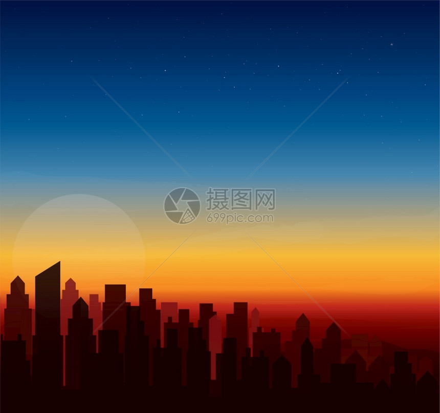现代城市日落天线背景矢量插图EPS10图片