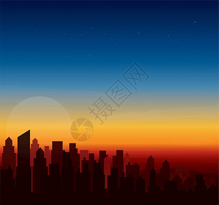戏剧性景观现代城市日落天线背景矢量插图EPS10插画