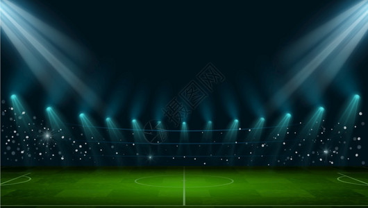 灯光线足球竞技场现实的欧洲足球场有草灯光和聚的欧洲足球场有草灯光和聚的欧洲足球场3D运动场操矢量夜竞技现实的欧洲足球场有草灯光和聚的欧插画