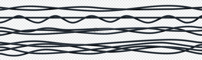 现实电子缆3D无缝的柔软电动铜线黑色绳索在透明背景上相互交织矢量工业电力设备组装现实电子缆组装3D无缝电动铜线组装黑色绳索透明背图片
