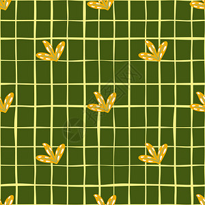 简单手绘样式带有涂黄色叶印的无缝图案绿色橄榄彩背景适合织物设计纺品包装封面矢量图案简单手画样式带有涂黄色叶印的无缝图案背景图片