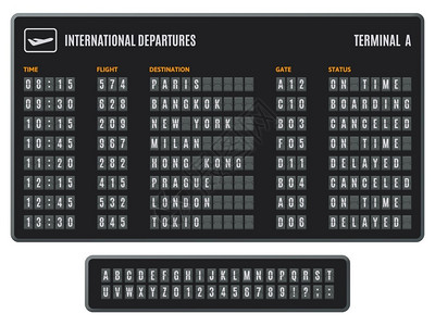 机场翻转板切换信息计分板翻转抵达分板翻转机场信息显示矢量图集国际航班时间目的地状态背景图片