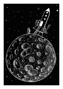 宇航员在行星月球上小便空间火箭着陆到飞行员小便手绘和插图中的乐趣幽默来自空间火箭的宇航员在行星月球上运手绘和说明背景图片