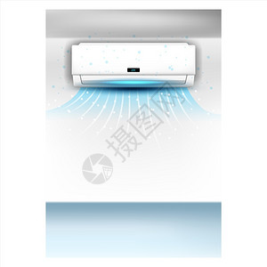 空调广告空调系统广告海报矢量器更快冷却引导图标显示和冷冻漏泄带无线控制检测器智能系统室内冷风模拟现实3d说明空调系统广告海报矢量器插画