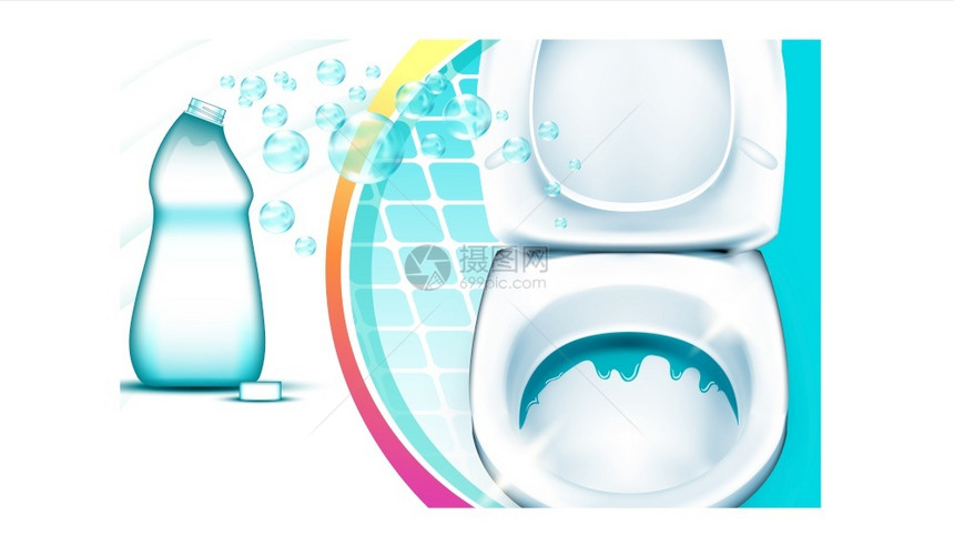 大型清洁创意广告旗矢量用抗活液体清洁剂和排泄物泡沫的塑料瓶子空套件概念模拟现实主义3d说明大型清洁创意广告旗矢量图片