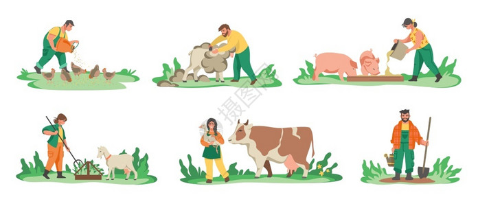 饲养动物的农户卡通矢量插画背景图片