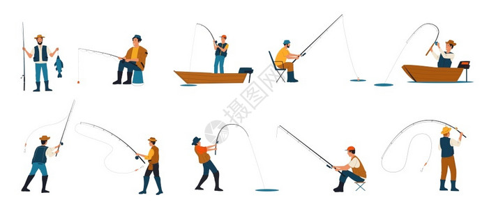 钓鱼的人渔民捕鱼者图集插画
