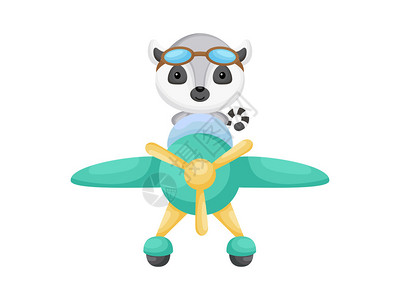 卡通可爱驾驶飞机的飞行员小狐猴高清图片