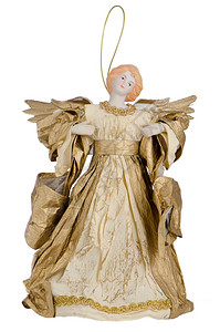 天使纸雕像一个金天使的雕像孤立在白色背景图片
