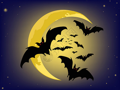 万圣节月亮蝙蝠万能背景蝙蝠的轮廓矢量背景