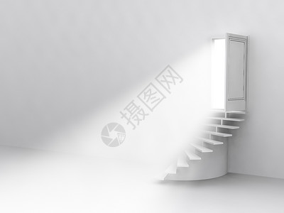 卡通楼梯开着门的灯光楼梯上3D背景