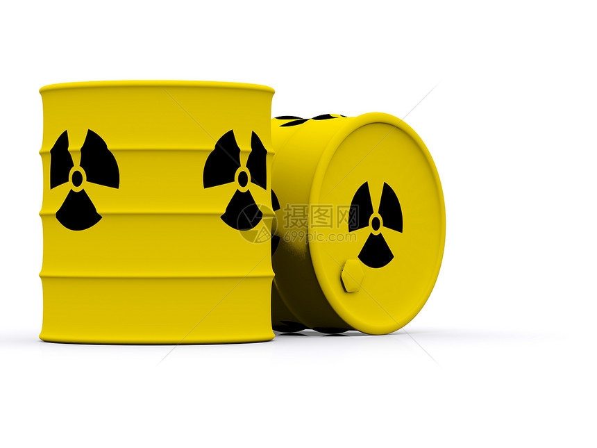 含有放射废物的黄桶3d图片