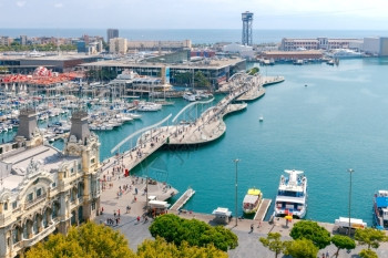 巴塞罗那港口的建筑巴塞罗那港口的和船只建筑地标高清图片素材