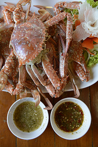 普吉岛海鲜在泰国南部东亚普吉岛拉维海滩的一家餐馆螃蟹和海鲜xA背景