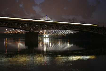 东欧波兰华沙市的一座桥梁和威斯特拉河高清图片