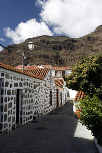 大西洋中班牙加那利岛中心的法塔加山村背景图片