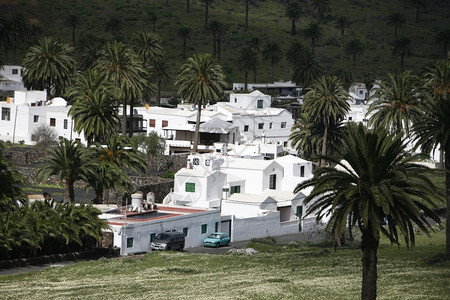 大西洋班牙加那利群岛兰萨罗特的传统老屋背景图片