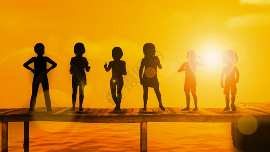 儿童在太阳落幕时玩银光月游戏背景图片