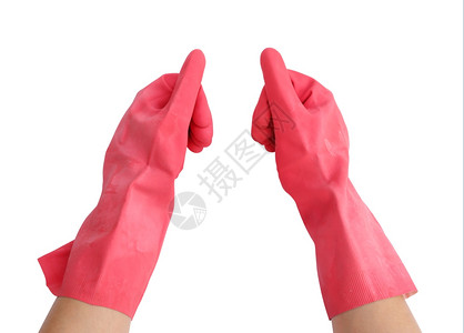 红手套用来洗女手臂展示拇指的红手套图片