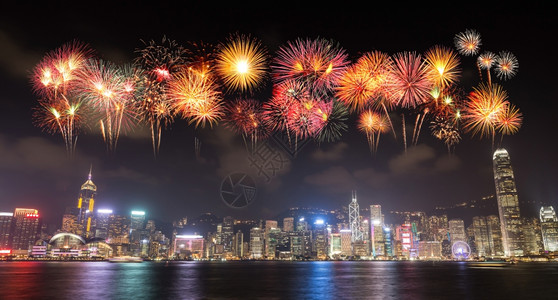 香港市的烟花节亚洲高清图片素材