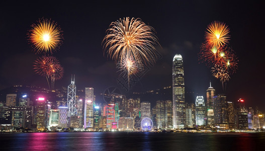 香港市的烟花节庆祝高清图片素材