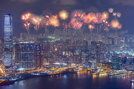 香港市的烟花节晚上在香港过夜设计图片