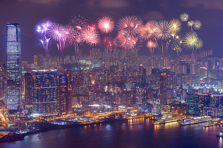 香港市的烟花节晚上在香港过夜设计图片