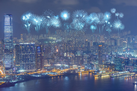香港市的烟花节晚上在香港过夜设计图片