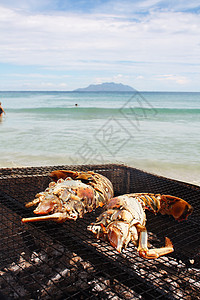 在海边烤海鲜背景图片